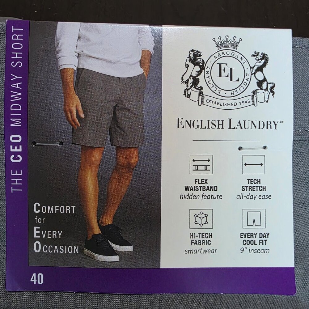 English Laundry CEO Midway Flex Stretch Shorts 9" Inseam Men's Size 40 Gray - Picture 1 of 8